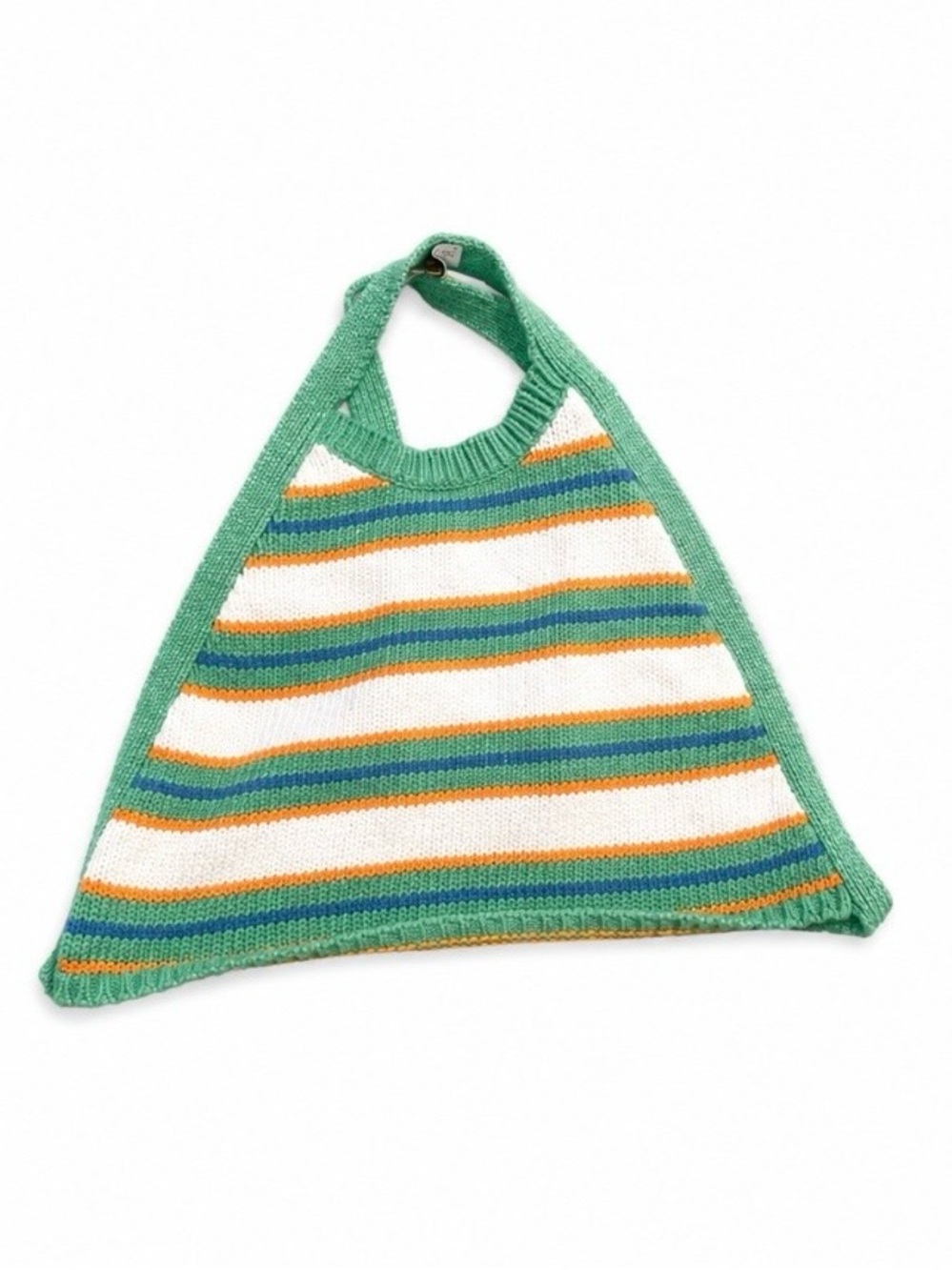 Striped Knit Halter Tank Top in Green, Orange and White